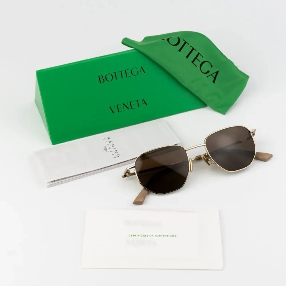 NEW Bottega Veneta BV1301S 002 Gold Brown Split Panthos Unisex Sunglasses